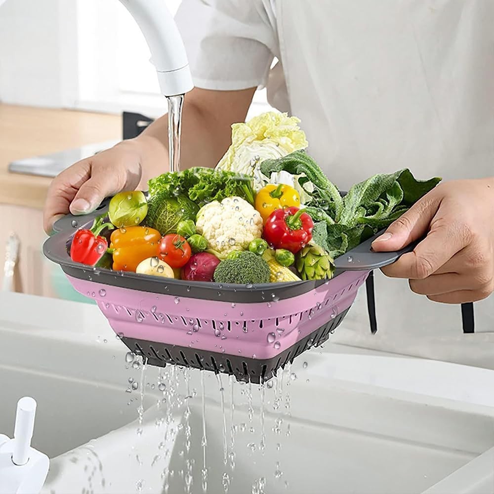 Collapsible Colander Set Square Round Triangles Silicone Kitchen Strainer
