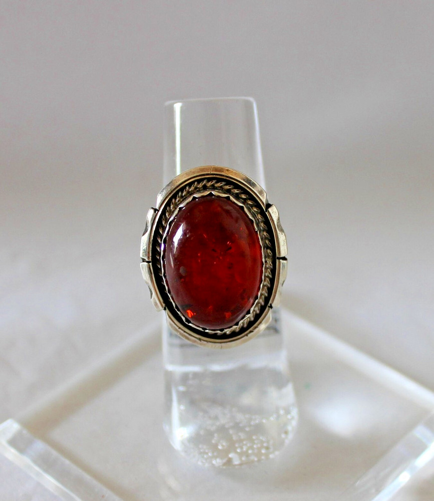 Amber and Sterling Silver Ring