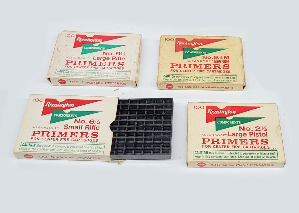 4ea. Vintage Remington Components Kleanbore Primers w/  Insert EMPTY Boxes