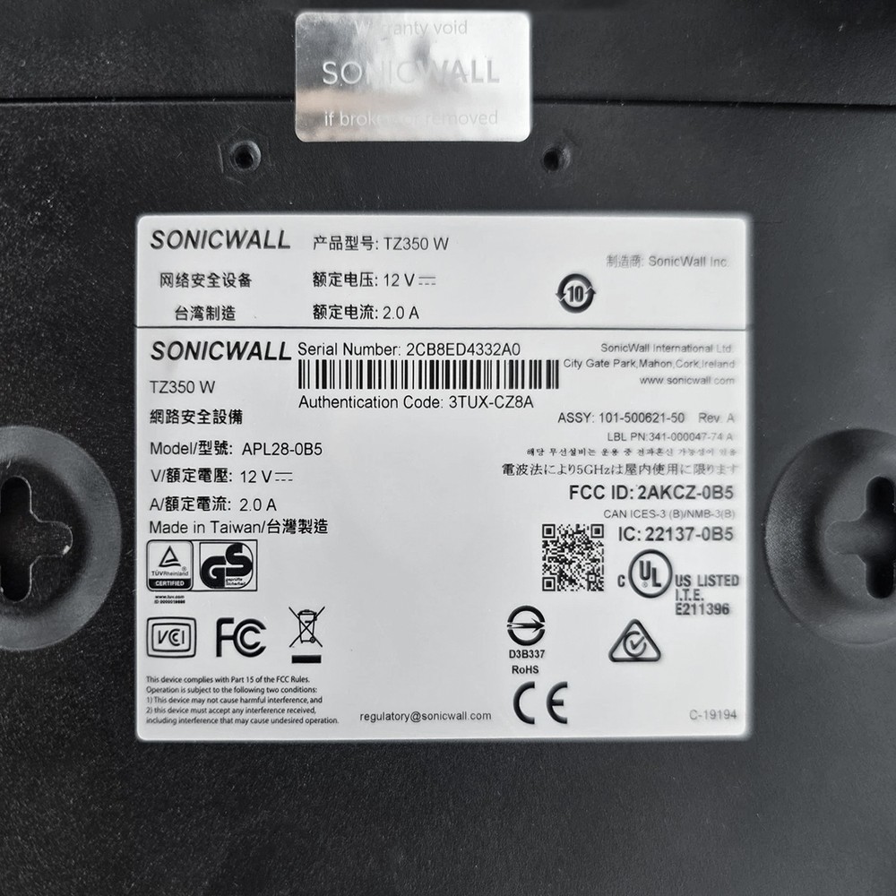 SonicWall TZ350W Wireless Network Security Appliance Firewall NO Adapter