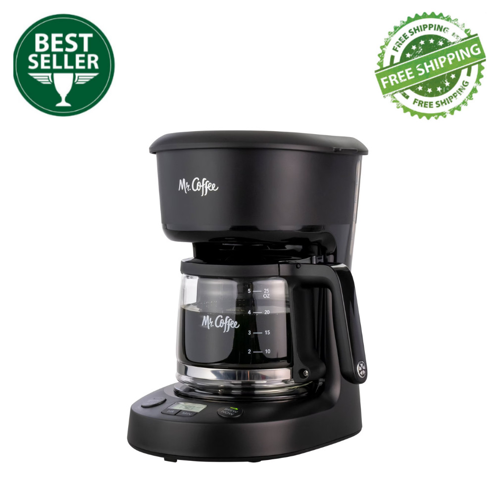 Mr. Coffee 5-Cup Programmable Coffee Maker, Black Color, Small Drip Coffeemaker