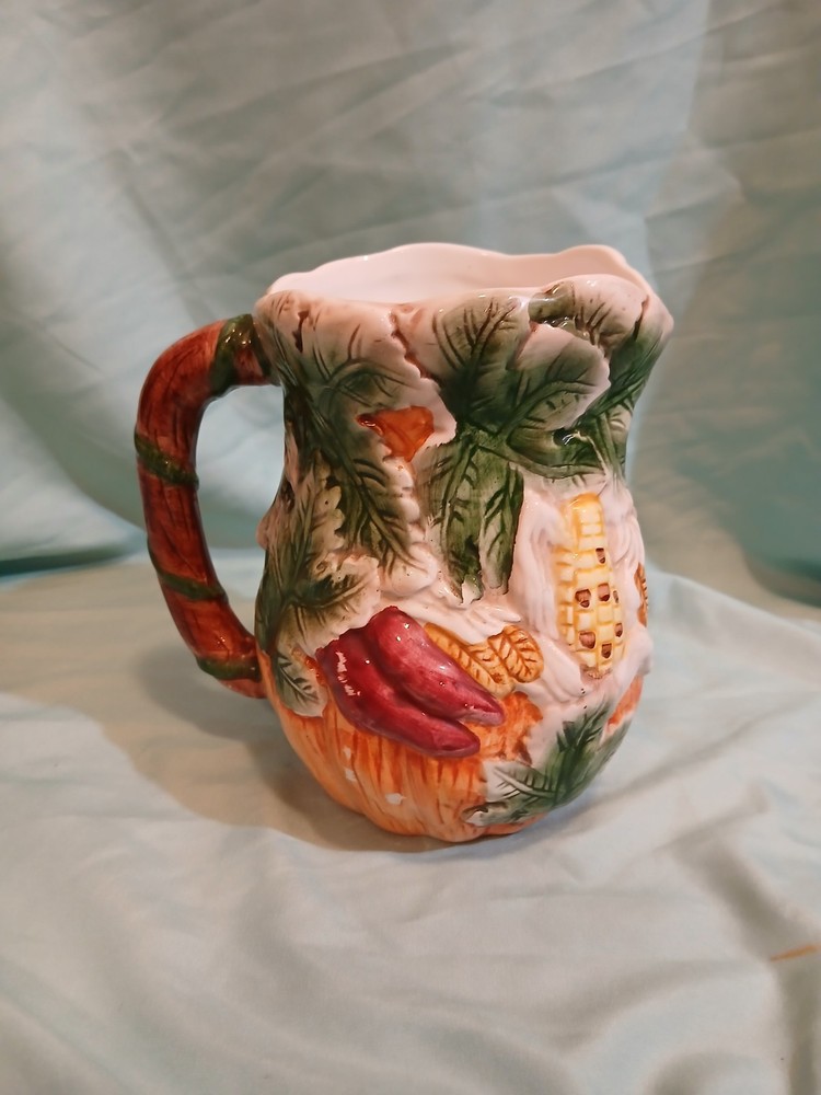 Bloom Rite Handpainted Ceramic Pitcher Fall Thanksgiving Corn