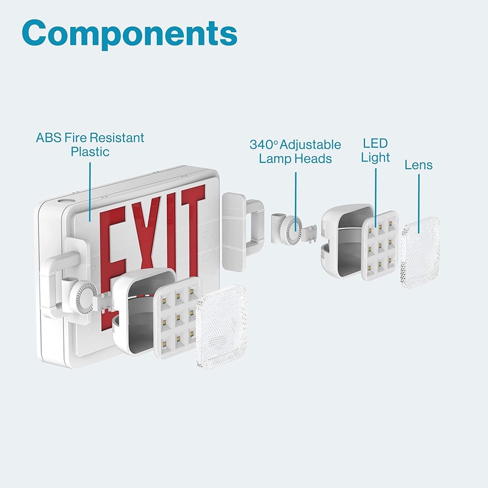 2 Pack LED Exit Sign Emergency Light–Hi Output Compact Combo UL listed Red