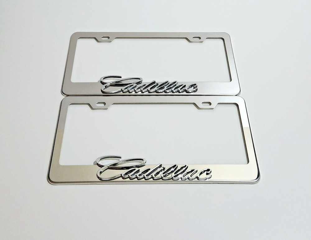2 pcs Silver License Plate Frame for 3D Cadillac Logo