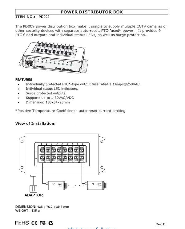 1 Input to 9 Output Power Distribution Box PD009