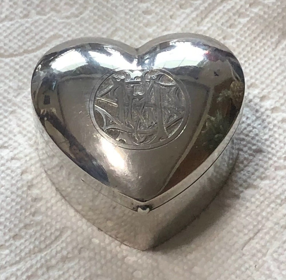 Mauser Sterling Silver Heart Shaped Jewelry Box Dated Dec 25, 1907