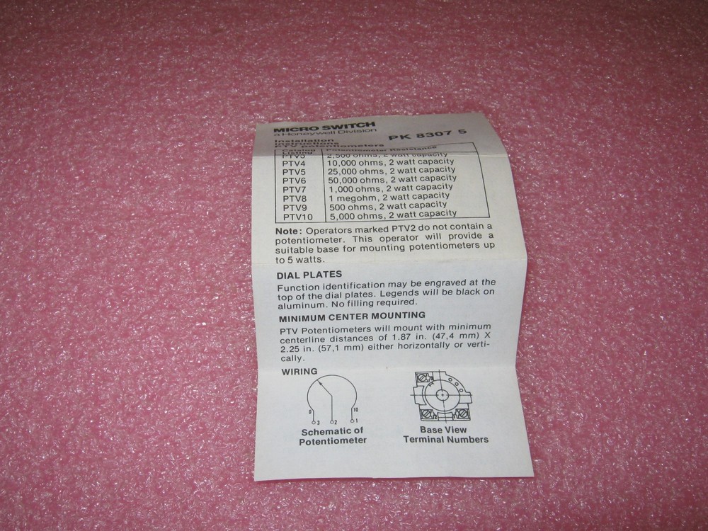 PTV4 NOS from Micro Switch a Honeywell Division