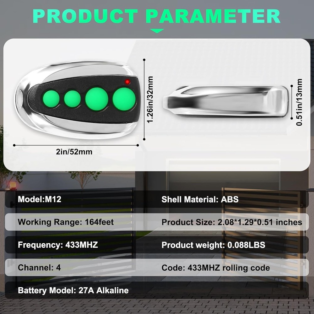 M12 Remote Control Transmitter Black 433.92 MHz 2 Pack For Swing Sliding Gate
