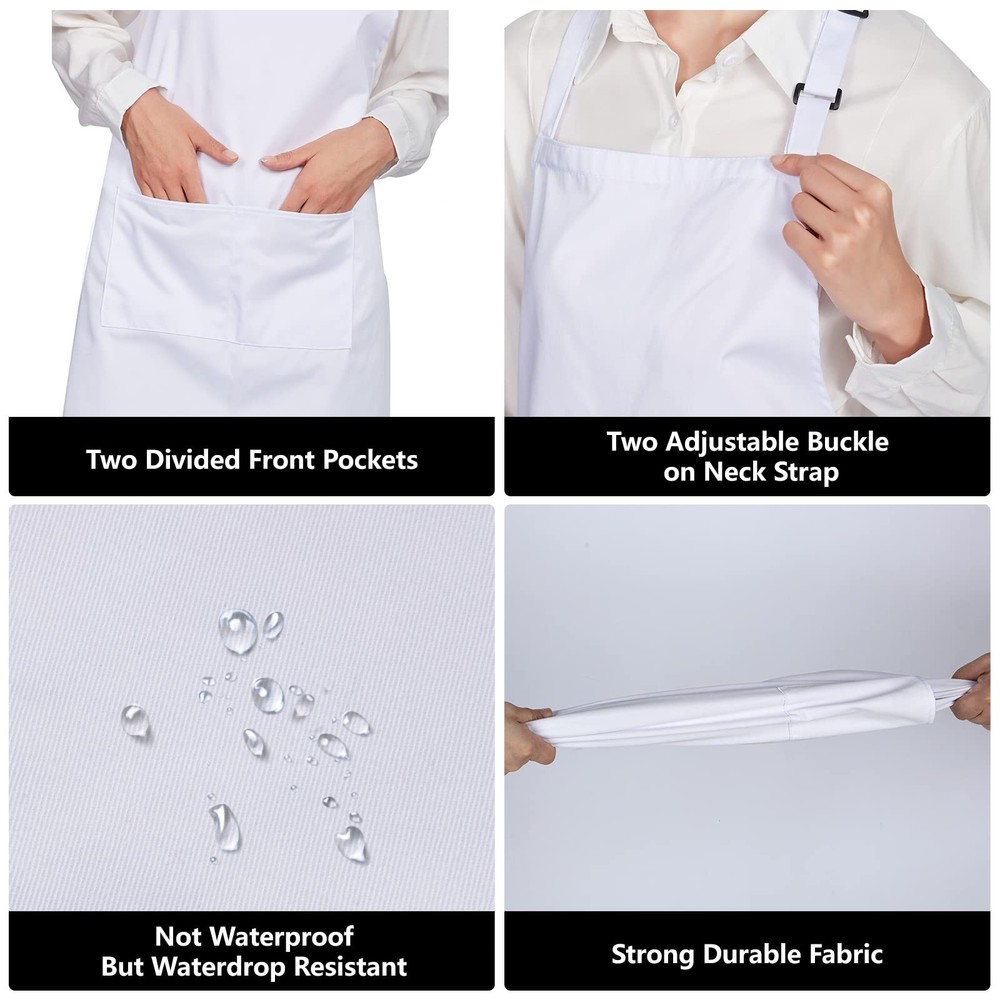 2 Pack 100 Cotton Aprons 2 Pockets Kitchen Adjustable Bib White