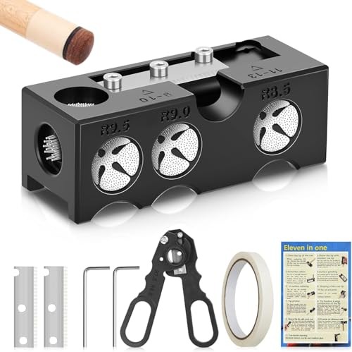 Billiards Pool Cue Tip Shaper, Pool Cue Tips Replacement Kit, Black 10 in 1