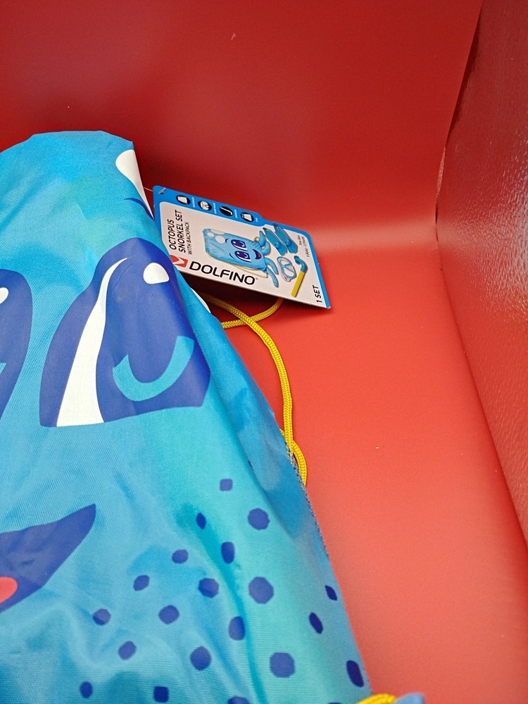 Dolfino Childs Snorkel Set Blue Octopus With Drawstring Back Pack New!
