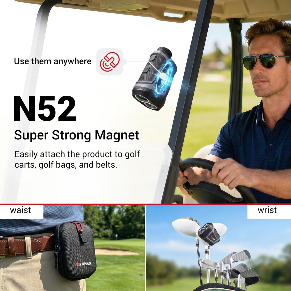 Golf Rangefinder with Slope & Magnetic Mount - High Precision Grey