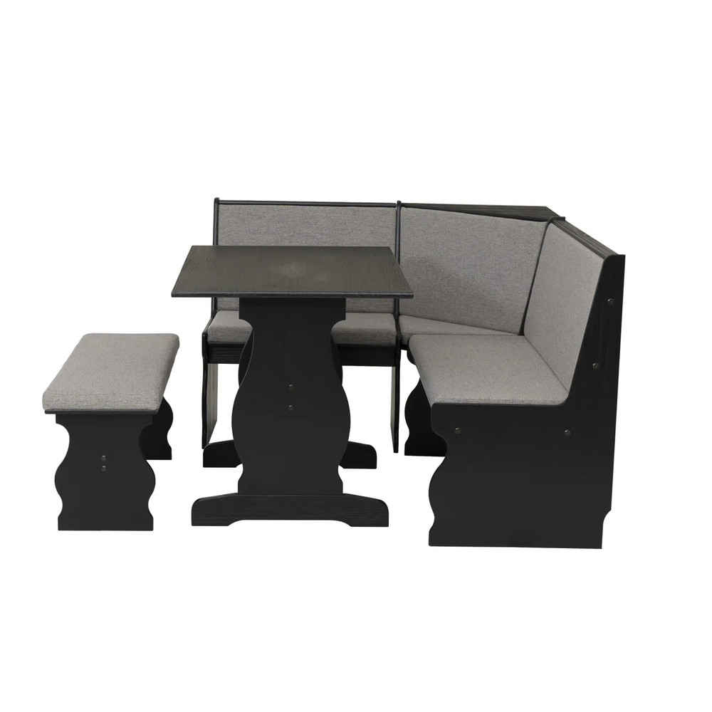 3 pc Gray Black Top Breakfast Nook Dining Set Corner Booth Bench Kitchen Table