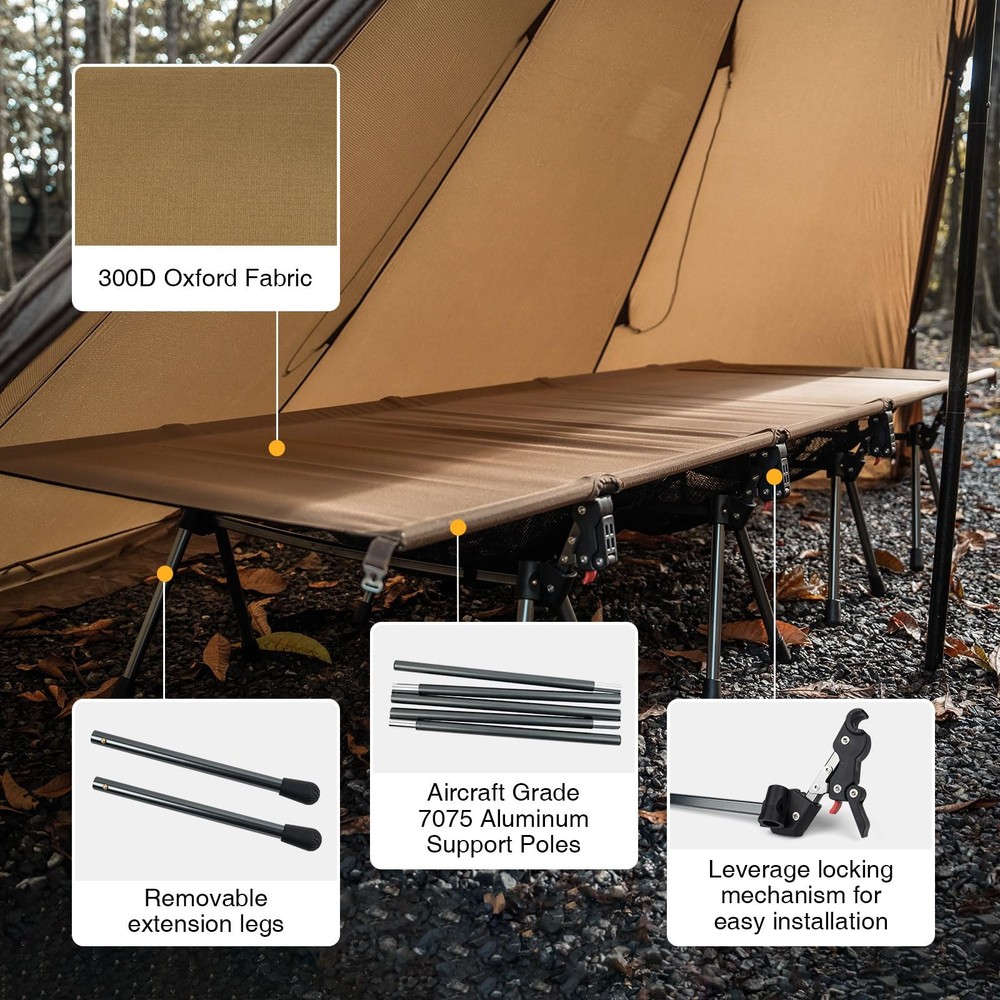 ONETIGRIS SUPRATIROS Extra Large Camping Cot, Height Adjustable Oversized Sle...