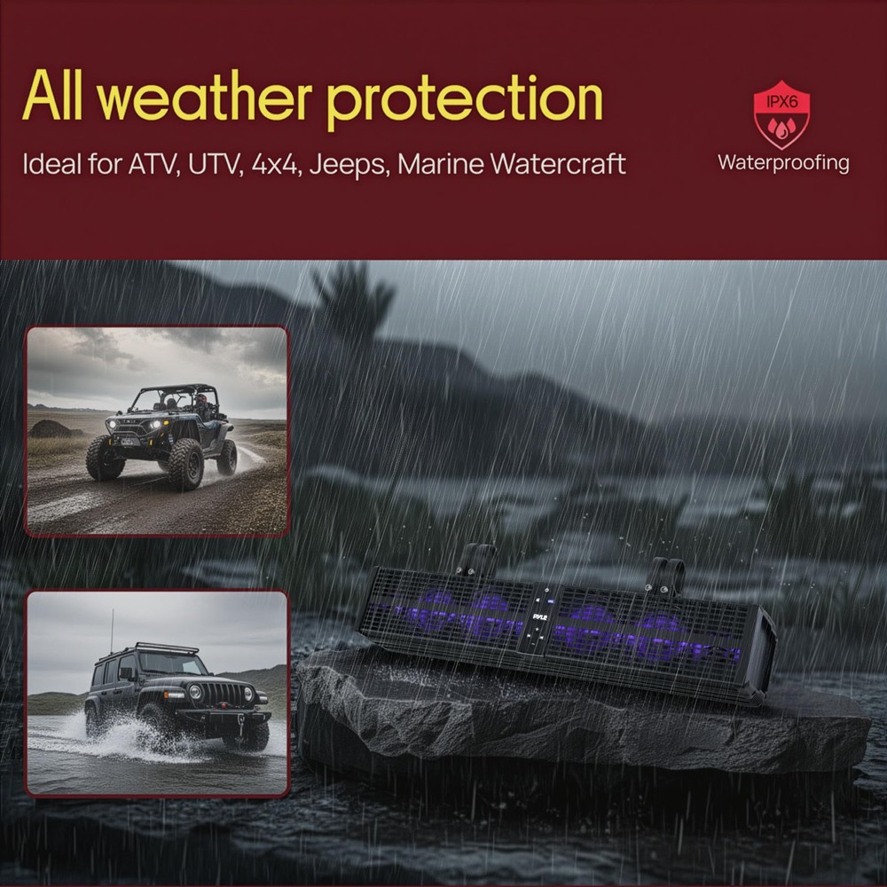 Pyle 24" Wireless Waterproof BT Streaming Bluetooth ATV/UTV LED Soundbar