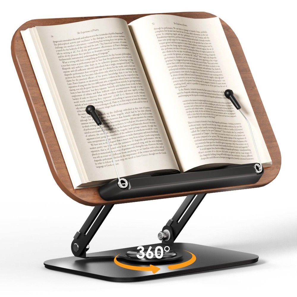 Book Stand for Reading, Adjustable Book Holder with 360° Rotating Bases, Fold...