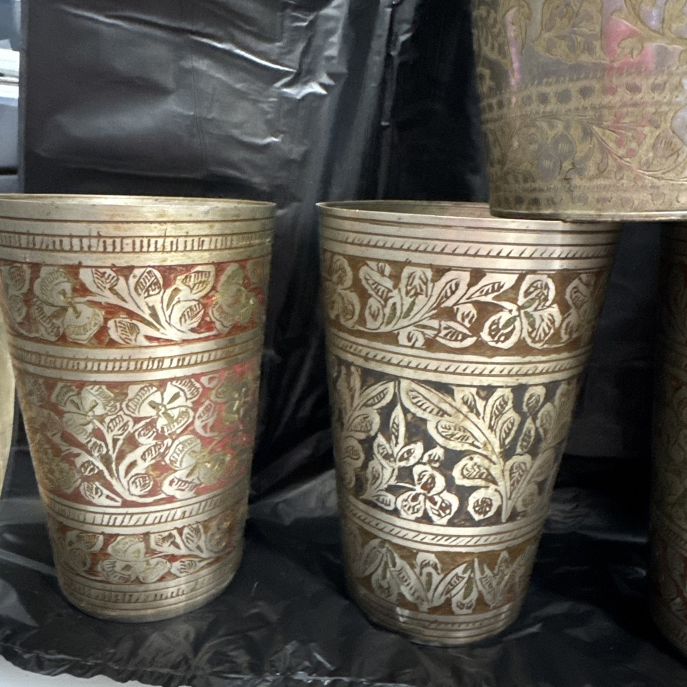 Antique Cup Beaker Brass India 4pc