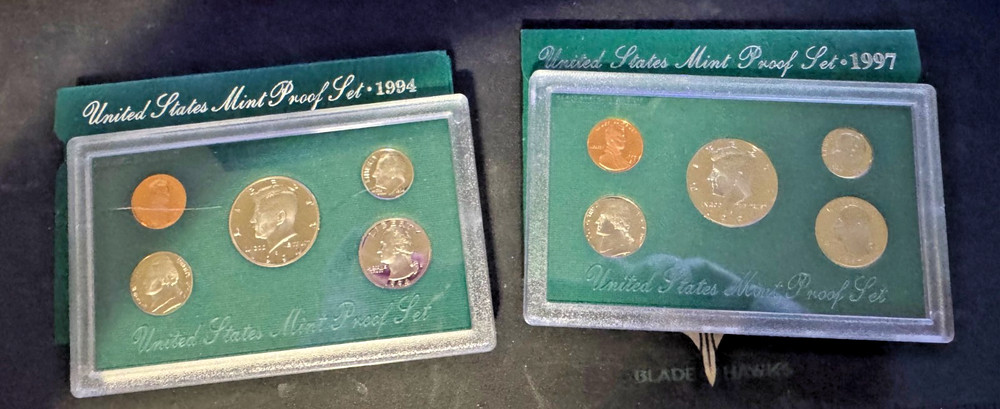 1994 & 1997 Us Mint Proof Sets Green Box COA