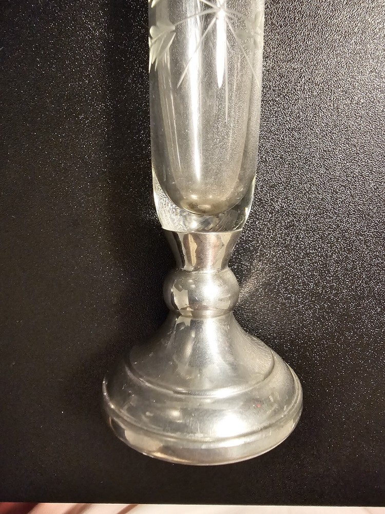 7.25” Etched Crystal Bud Vase with pewter Base by Web