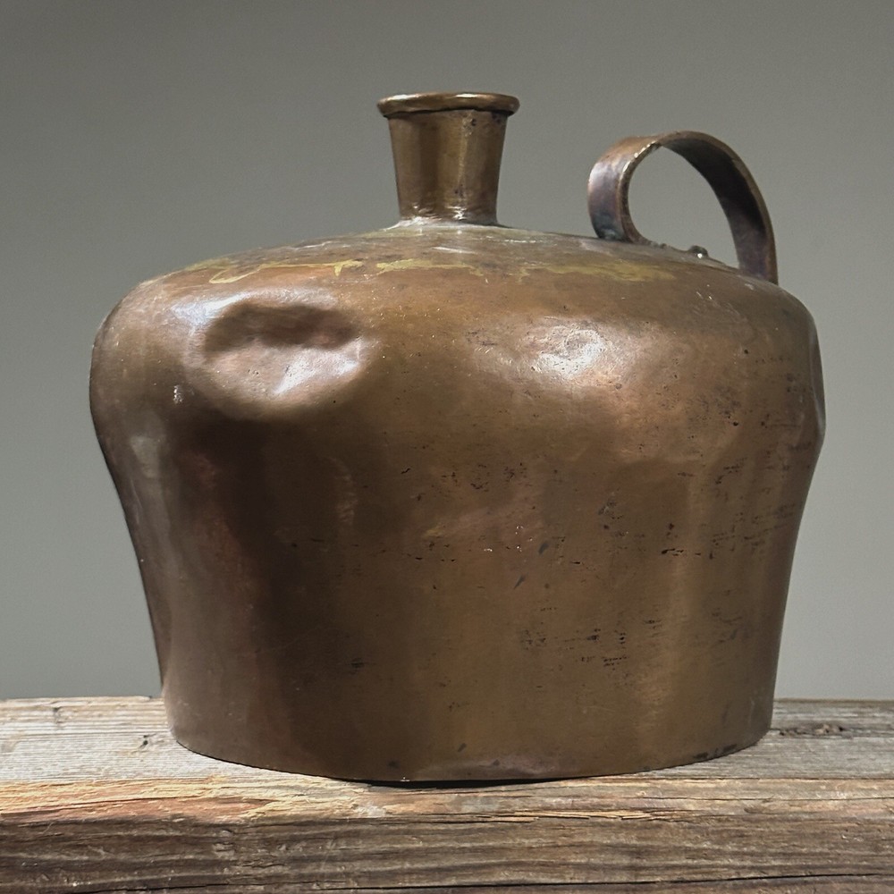 Antique Primitive Hammered Patinated Copper Handled Jug