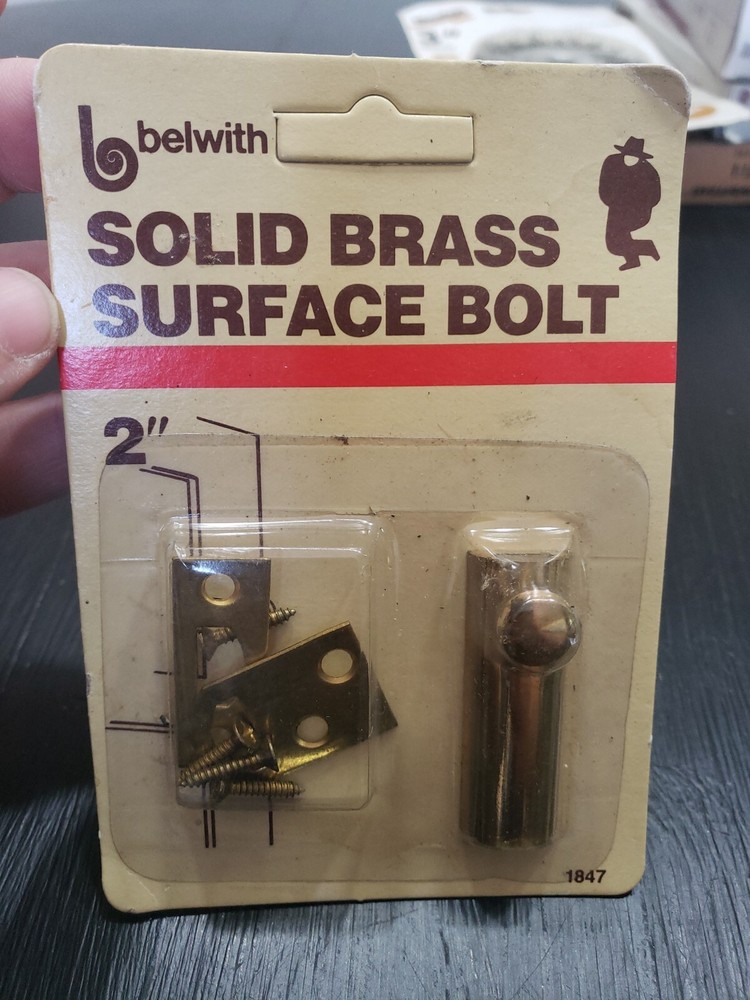 Vintage NOS Solid Brass Surface Bolt 2" #1847