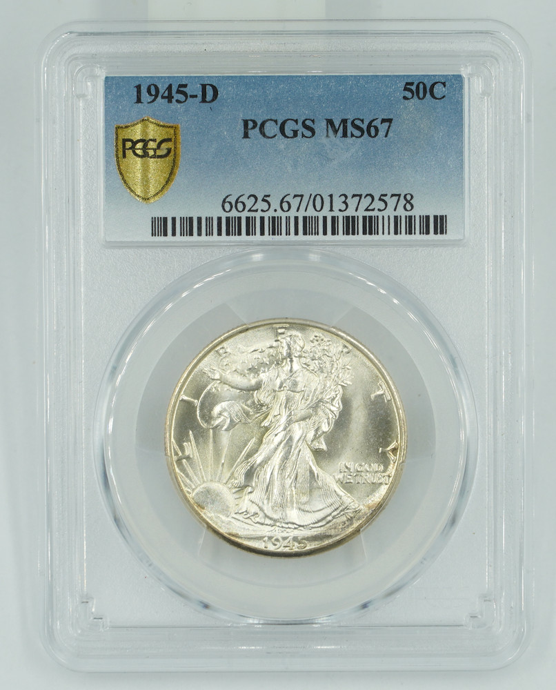 1945-D PCGS MS67 Walking Liberty Half Dollar PQ