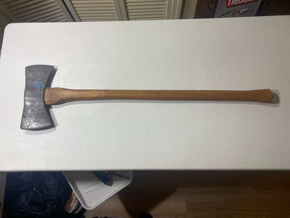 UNBRANDED - DOUBLE BIT AXE WTH ORIGINAL HANDLE "Marked 3 1/2 "