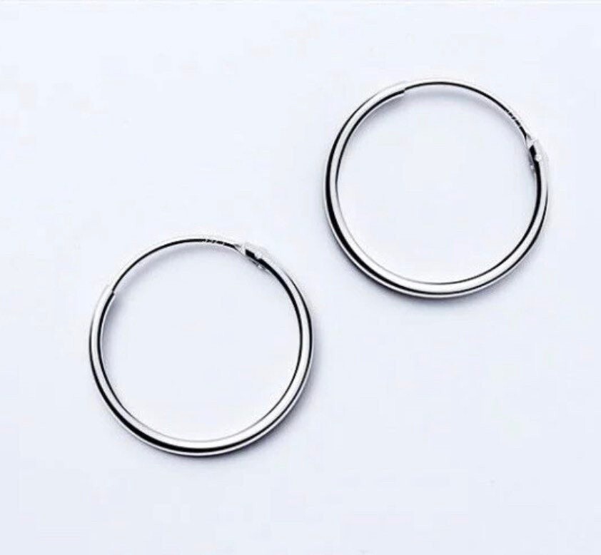 Solid 925 Silver Plain Hoops Earrings- Small Medium Sleep Wear Long Last Huggie