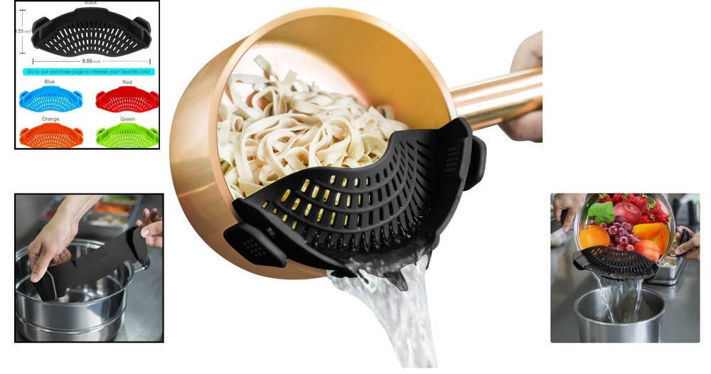 Compact Multi-Functional Silicone Strainer - Quick Drain in Elegant Black