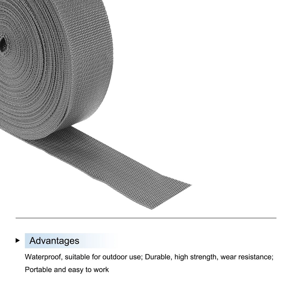 Lightweight Polypropylene Webbing Strap 2" 25 Yard Band Grey for Outdoor
