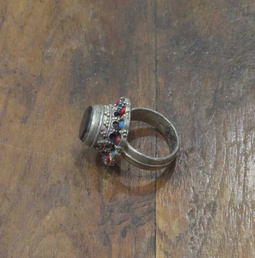 Middle Eastern Silver Black Onyx Kuchi Ring Size 6