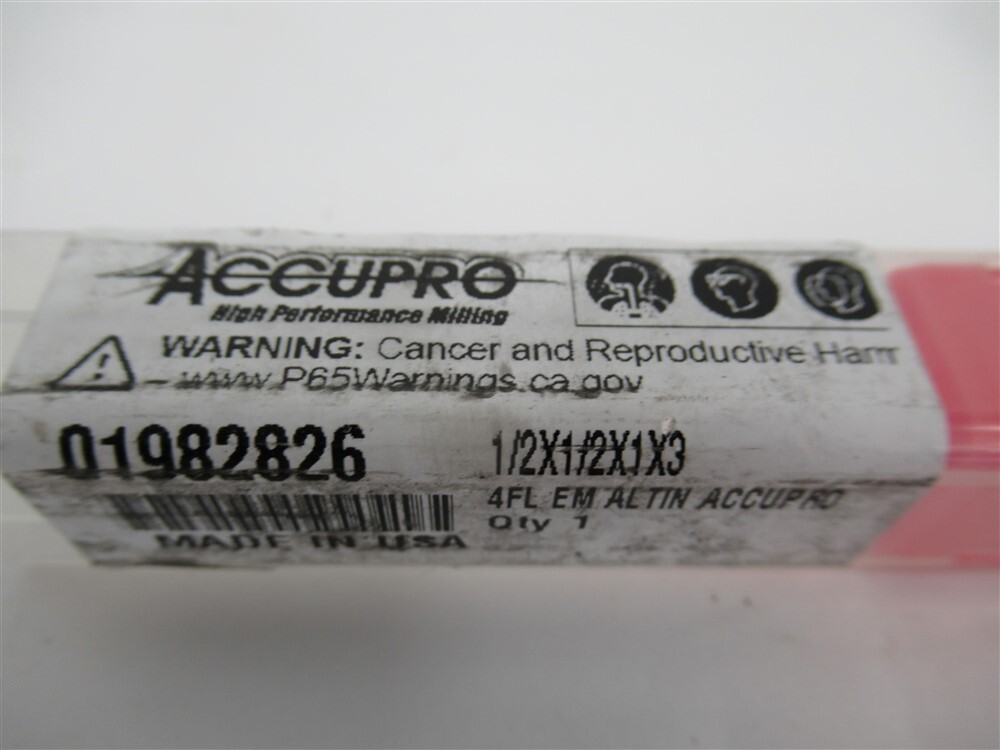 Accupro 01982826 , 1/2" Solid Carbide Square End Mill Bit