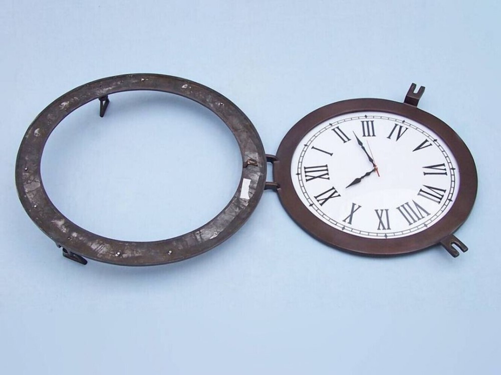 Bronzed Deluxe Class Porthole Clock 24"