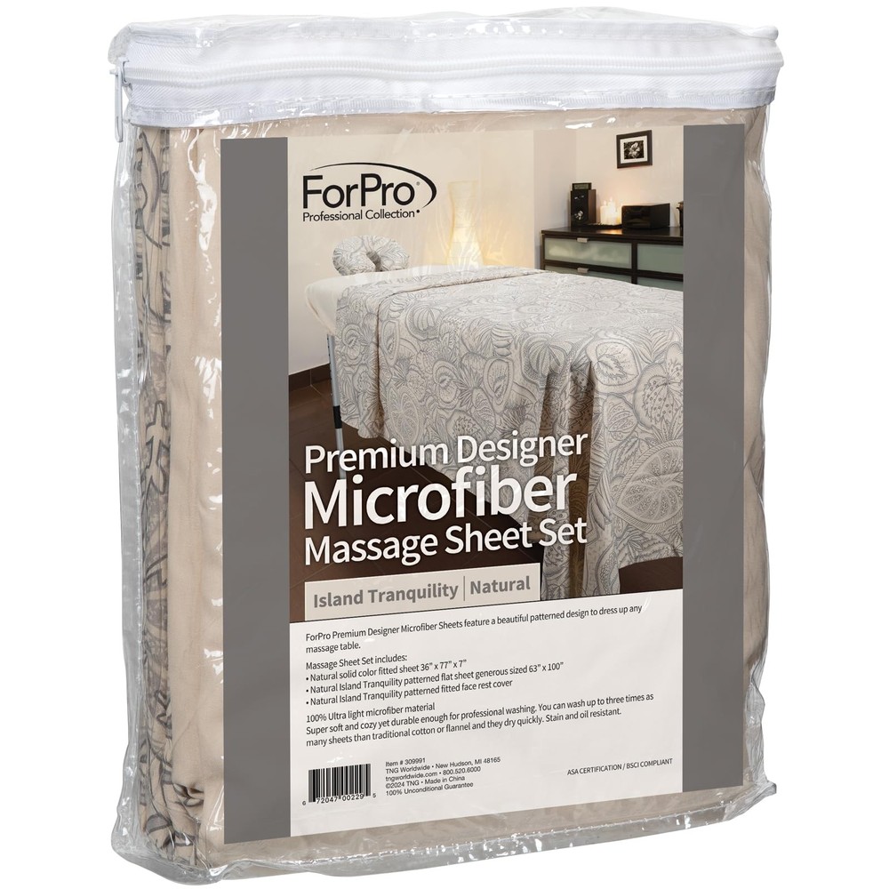 ForPro Premium Designer Microfiber 3-Piece Massage Sheet Set, Island Tranquil...