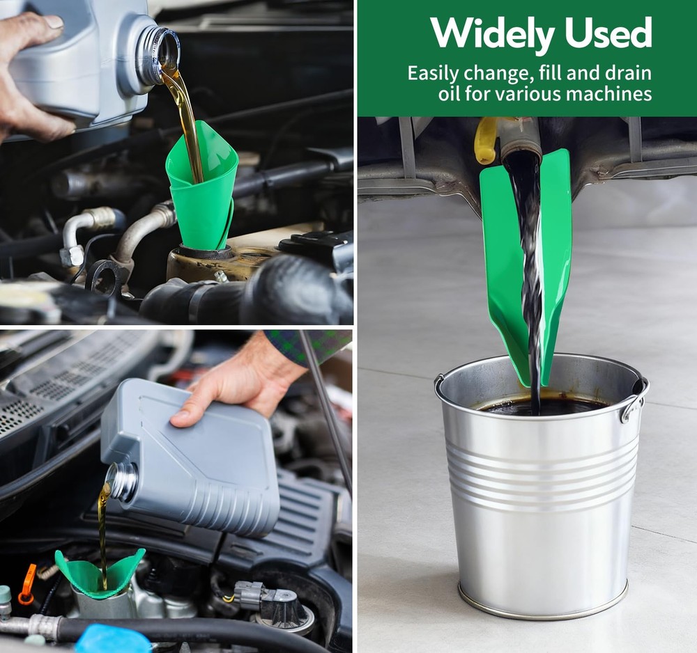 Reusable Flexible Oil Drain Funnel Form a Foldable Bendable Flex Green