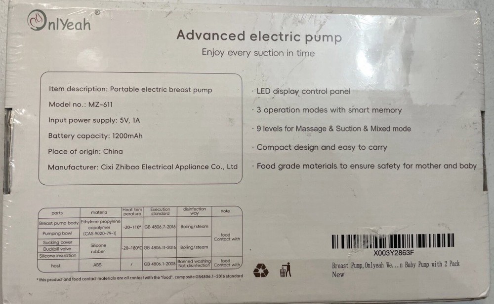 OnIYeah Portable Electric Breast Pump New sealed