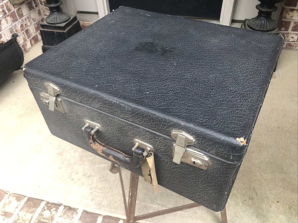 Antique Train Travel Case Black w/Key As Is