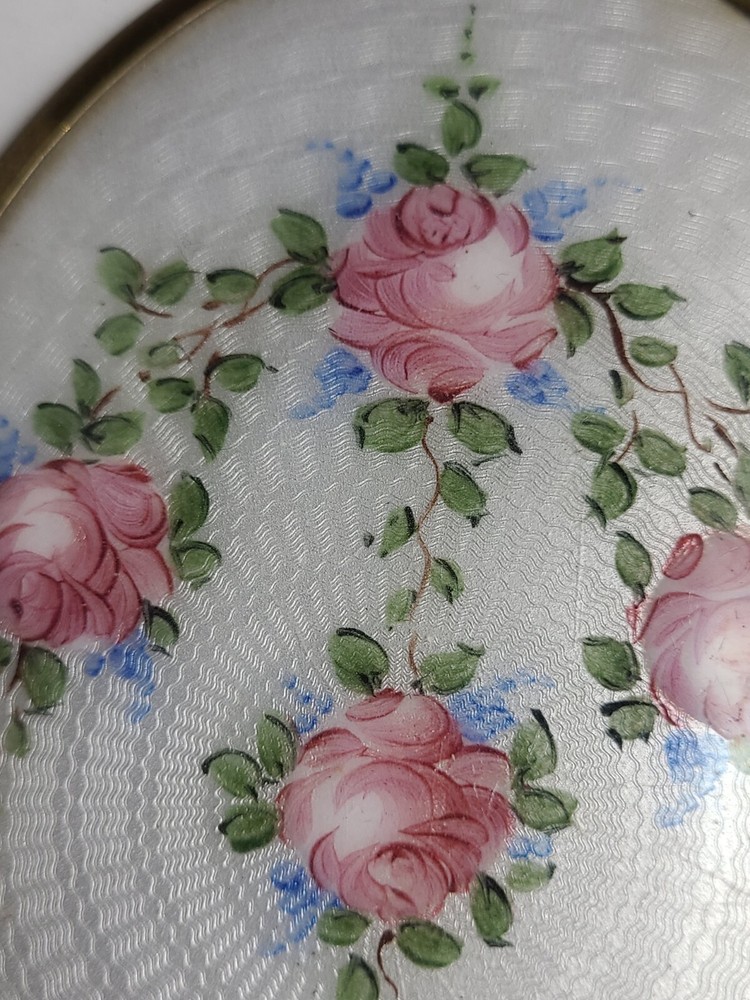 Vintage Guilloche Roses Hand Mirror Missing Handle