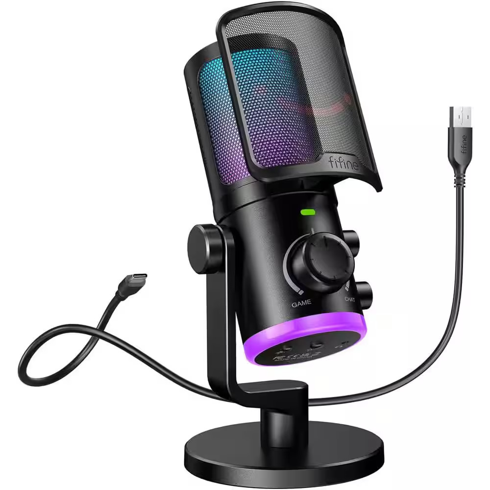 Gaming PC Microphone, USB Streaming Microphone with Game Chat Balance, Computer
