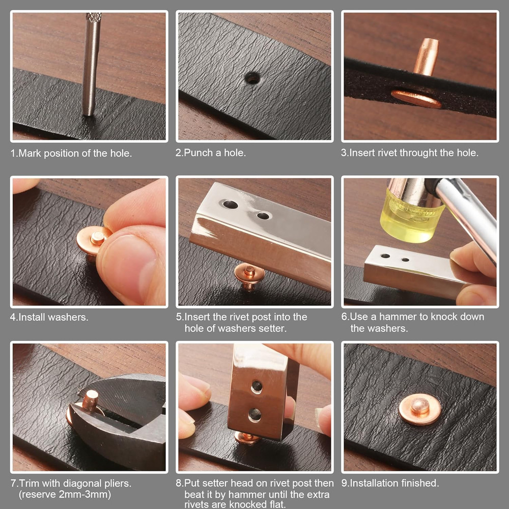 50Sets Copper Rivets Assorted Leather Rivet Kit for Leather Working Brass Rivets