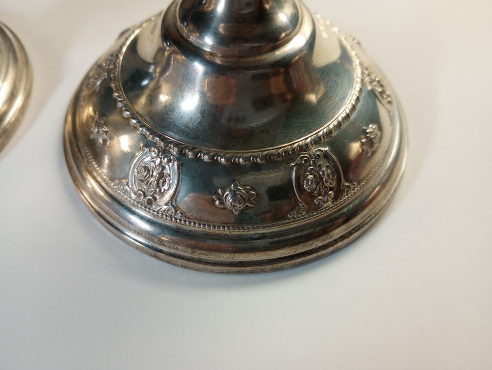 (TWO) Antique Rose Point by Wallace Sterling Silver Candlestick