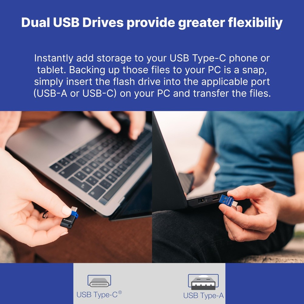 128GB Store 'n' Go Dual USB Flash Drive for USB-C Devices Blue
