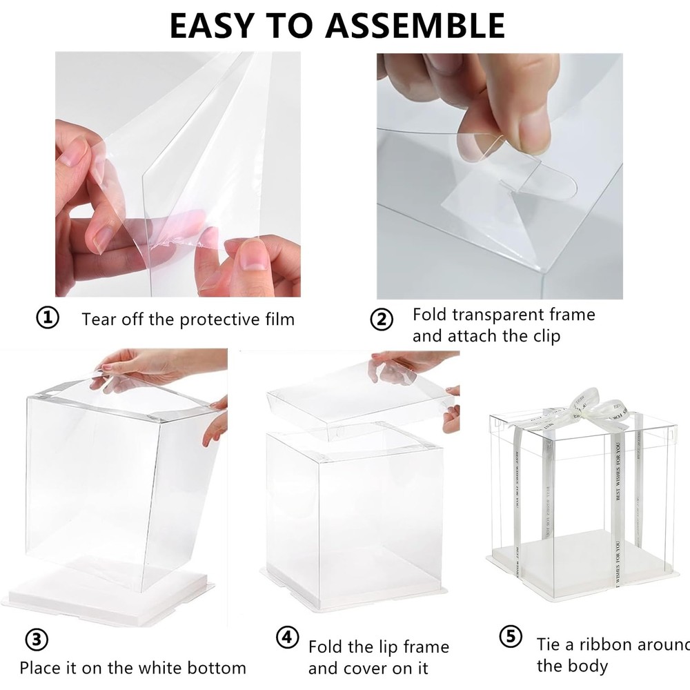 NROZIET 6 Pack Clear Cake Box, 2-Layer Transparent Cakes Box with