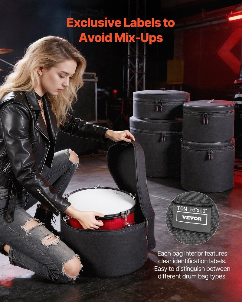 Foldable Drum Bag Set: 5-Piece, 600D Polyester, 7mm Foam, for Studio & Tour Use