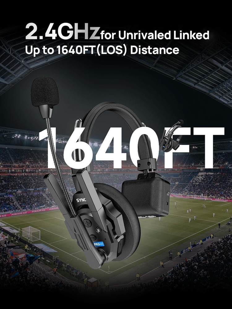 SYNCO XTALK XPRO Wireless Intercom Headset System 24H Battery 500m/1640ft Range