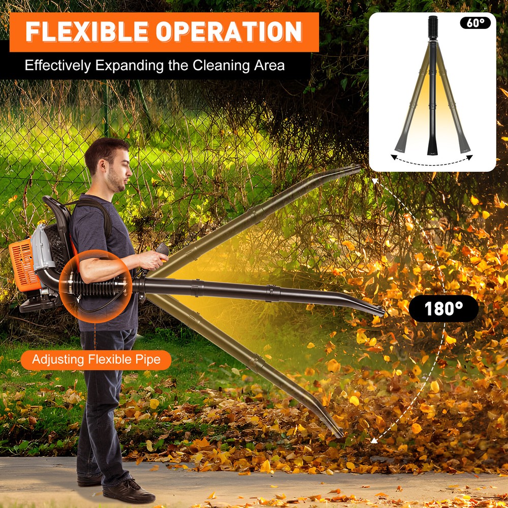 63CC 2-Stroke Manual Start Backpack Gas Powered Leaf Blower 6800r/min