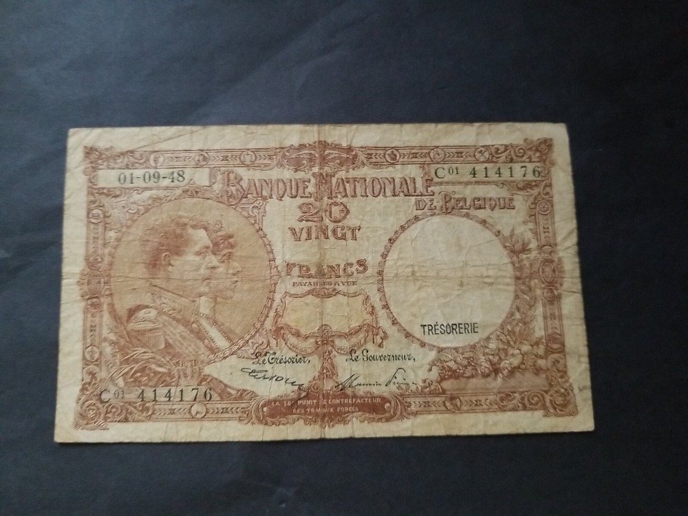 20 FRANCS BELGIUM 1948 PICK-116 well circulated