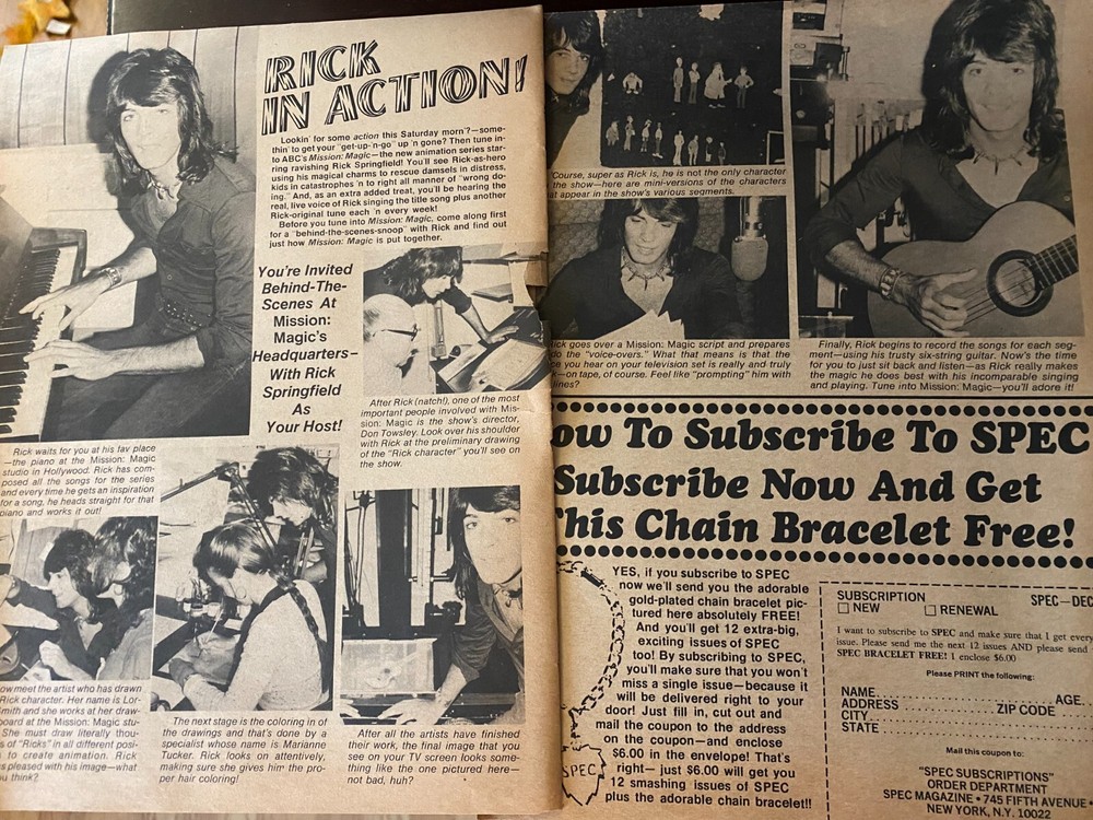 Rick Springfield, Two Page Vintage Clipping, aa