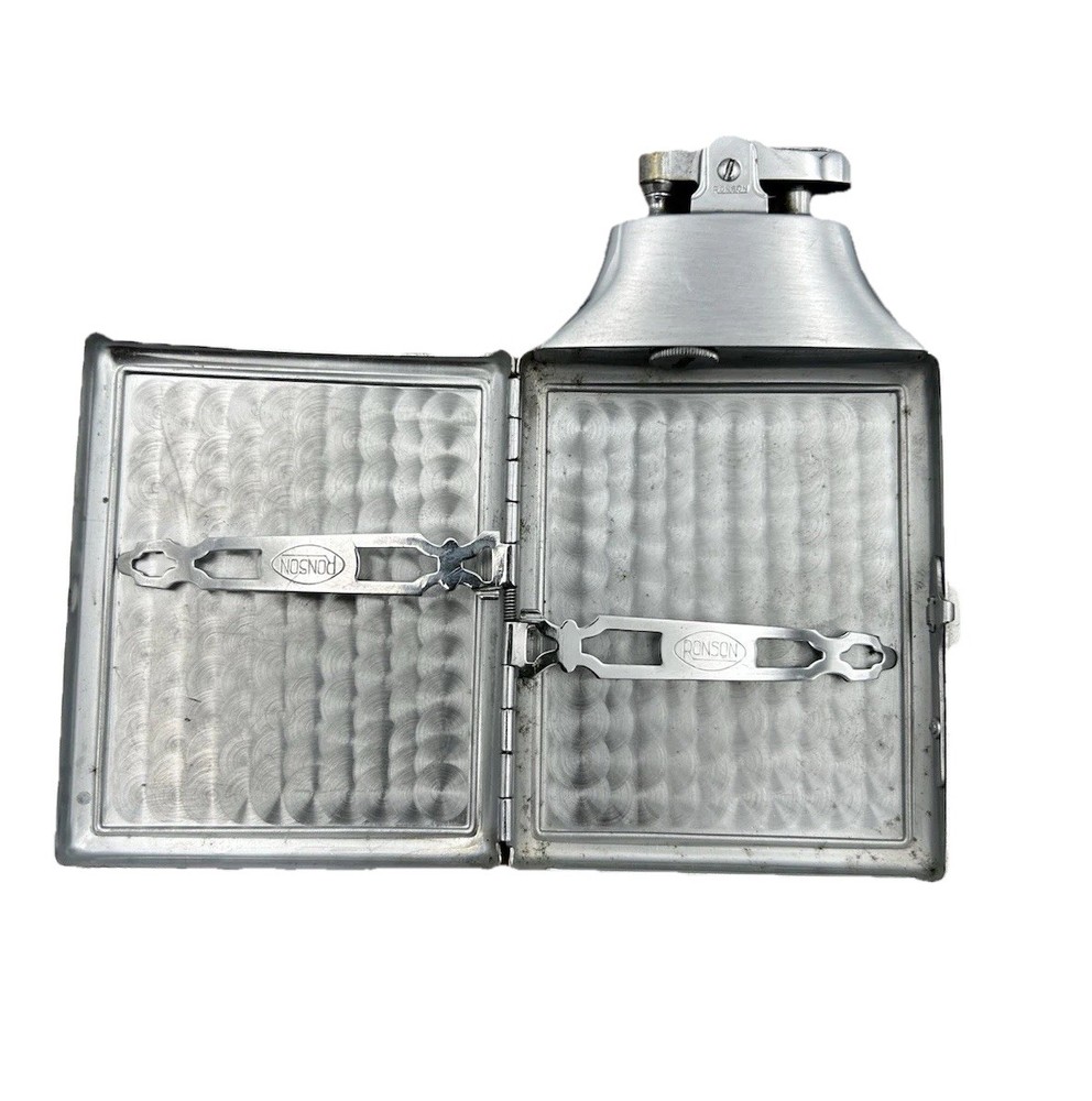 Vintage Ronson Combo Silver Tone Cigarette Case With Lighter Art Deco Untested