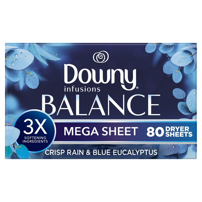 Infusions Dryer Sheets 80 Count Crisp Rain Blue Eucalyptus Softness Freshness US